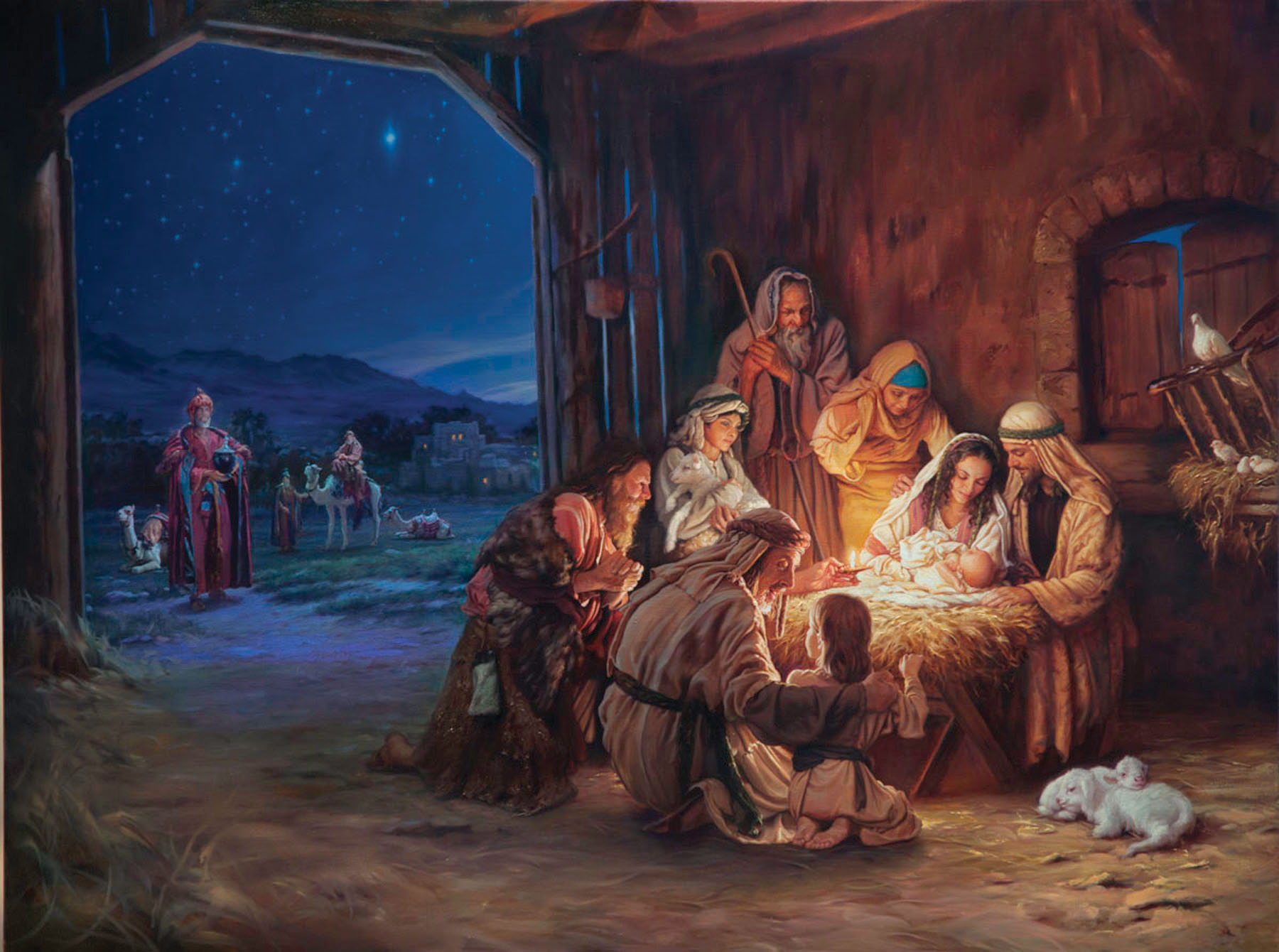 Once in royal David’s city,

Stood a lowly cattle shed,

Where a mother laid her Baby,

In a manger for His bed:

Mary was that mother mild,

Jesus Christ, her little Child.